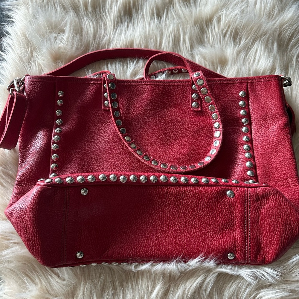 Genuine Leather Gorgeous Italian Red Studded Bag. Purchased in Venice, Italy - Picture 4 of 8